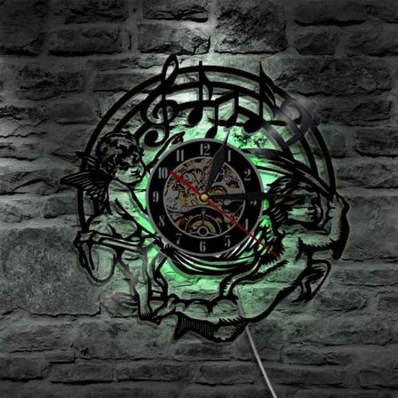 Musikk Vinyl Plate Veggklokke - Angel LED Lys Veggklokke - AngelVinyl Klokke - Stue Veggdekor - Unike Gaver til Musikkelsker