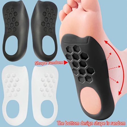 Fire stykker hælmassagepuder, stødabsorberende indlægssåler, sorte og hvide halvstørrelsesforinger, der giver komfortabel støtte og tryk til (LGL)