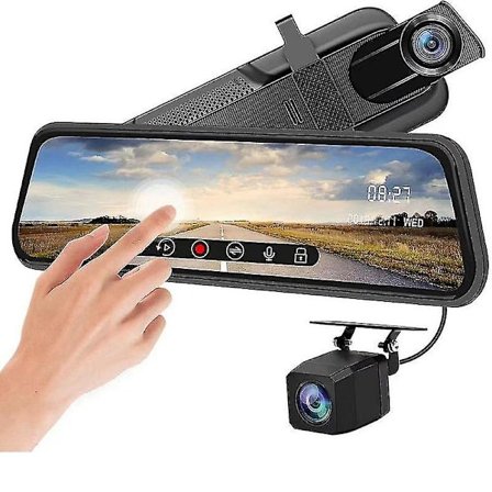 Uppgraderad 10' Mirror Dash Cam Night Vision Fram och Bak 1080p Backup Camera Fhd Full Touch Screen Bilinspelare