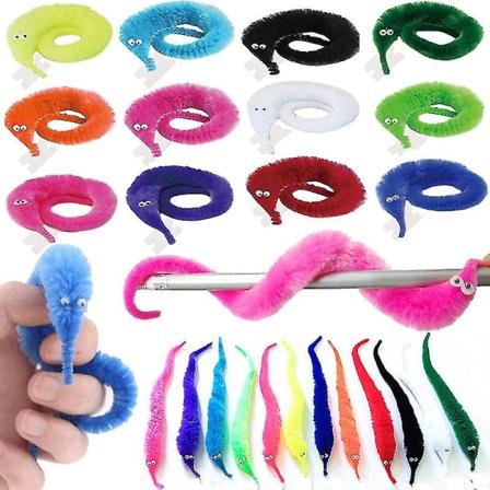12/24 kpl Twisty Worm -taikatemppuja juhlalahjoja Pehmoinen mato narussa jouluun Halloweeniin Taikuri Uusi outo temppulelu lapsille[HK] 24 pcs