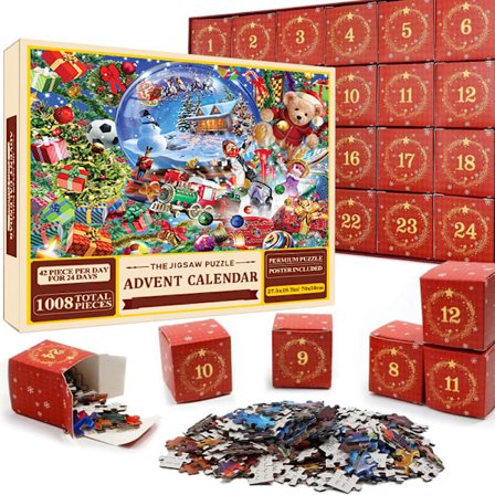 Puslespil julekalender 2025, 1008 puslespilsbrikker 24 dages jule-nedtællings julekalendere-puslespil SD20