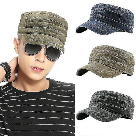 Militær Hat Cap Army Kadet Mænd Kvinder Casual Baseball Størrelse Justerbar Rem(Sort)
