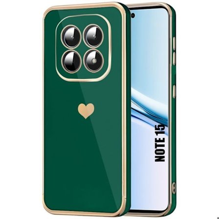 Silicone Cover til Xiaomi Redmi Note 15 5G/4G, Stødabsorberende Slim - Hjerte Mønster - Nat Grøn