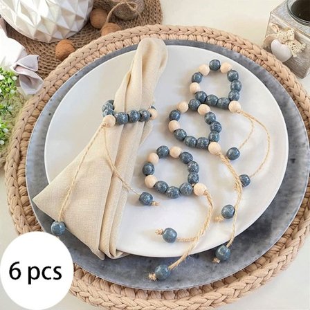 6 st Träpärlor Servettringar Trätofs Servettring 6 ST