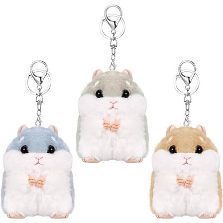 3 søde hamster nøgleringe blå brun grå, blød plys nøglering, hamster vedhæng nøglering, fluffy nøglering, dekorativ dyre nøglering, rygsæk vedhæng, 