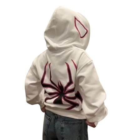 Kvinnor Män Zip Up Y2k Oversized Hoodie Spindel Grafik Full Zip Sweatshirt