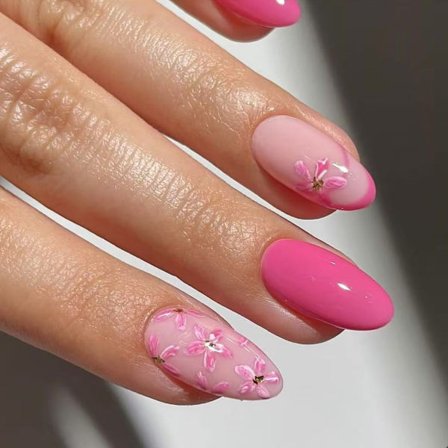 24 st Mandelformade Nagelspetsar Blomma Falska Naglar Tryck På Naglar Konstgjorda Lösnaglar