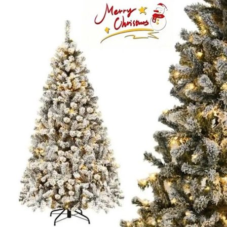 LED juletræ 180CM COSTWAY - 250 varme hvide lys - 600 fløjet grene i PVC - metalfod - juledekoration