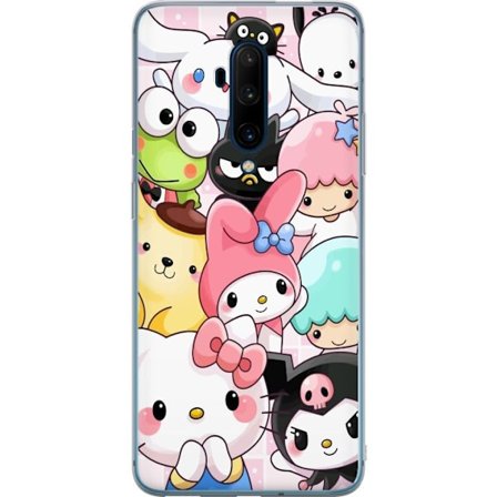 Yhteensopiva Puhelinkuori OnePlus 7T Pro Tiheä kuvio suloisia hahmoja, joilla on suuret silmät eri väreissä ja ilmeissä LABUBU-tekstillä