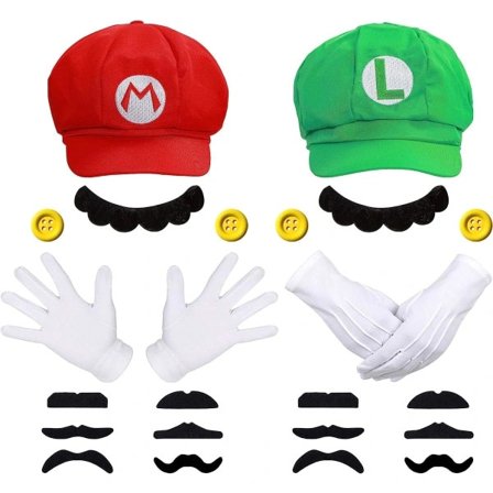 IC Super Mario Bros Mario ja Luigi Hatut Lippalakit Viikset Käsineet Napit Cosplay Puku-FA-