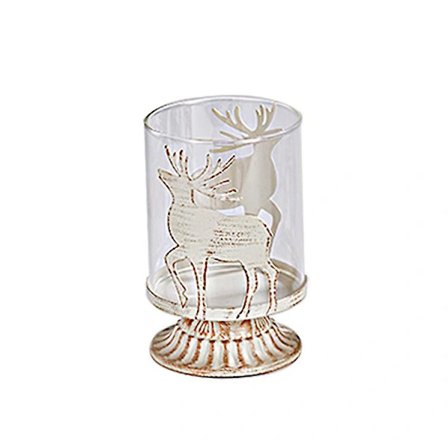 Set med 2 Ljusstakar i Vit Metall, Pelarljushållare, Stormglas i Distressed Stil, Perfekta Dekorationer för Julbordet