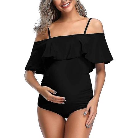 Maternity Off Shoulder One Piece Badetøj Flounce Floral Ruffled Graviditet Badetøj Large