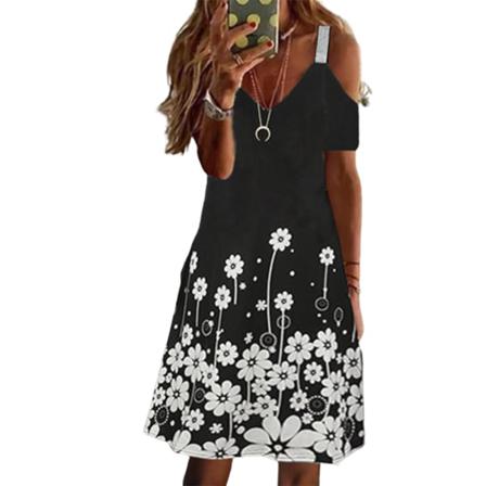 Dam Sommar Kortärmad Casual Miniklänning Lady Lös Blommig
