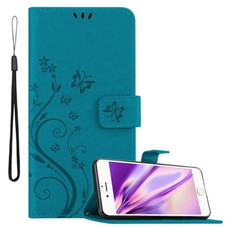 Skal för Apple iPhone 6 PLUS / 6S PLUS Fodral i BLÅ BLOMMÖNSTER Etui Case Cover Skydd Blommigt Plånbok Wallet