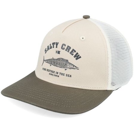 Salty Crew - Beige trucker Keps - Wahoo Stamp Retro Oyster/Olive A-Frame Trucker @ Hatstore