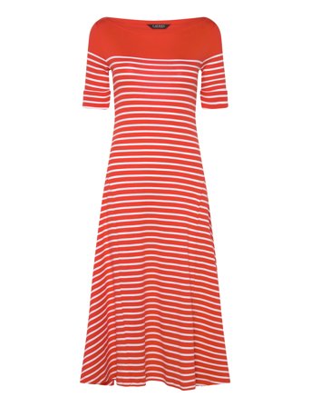 Striped Cotton Midi Dress Knælang Kjole Orange Lauren Ralph Lauren