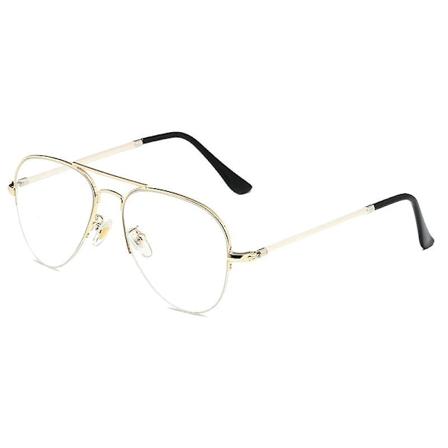 Aviator-tyyppiset kirkkaat linssit, ilman resepti , metallikehyksell naisille ja miehille (3026 kulta)