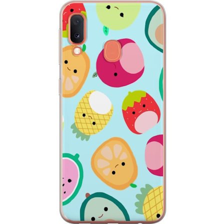 Kompatibelt Mobildeksel til Samsung Galaxy A20e Mønster av kawaii-frukter som jordbær sitron ananas og avocado på lyseblå bakgrunn