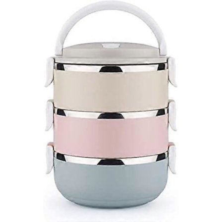 Bento Boks Matboks i Rustfritt Stål 3 Lag Stablebar Lekkasjesikker Termisk Bento Bokser for Barn Voksne Bærbar Matbeholder