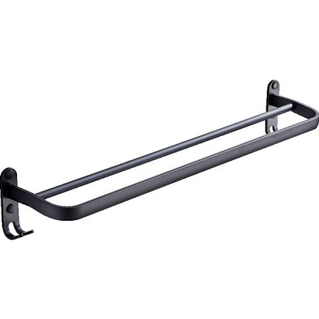 60cm Svart Veggmontert Håndkleholder Aluminium Dobbel Stang Håndkleholder med Krok for Hotell Bad Tilbehør