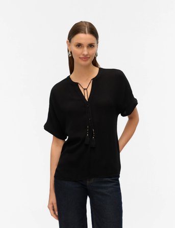 Vero Moda Vmbente Ss Wide Top Wvn Ga - Black - L