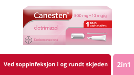 Canesten 500 mg vaginaltablett og 10 mg/g krem 1stk+20 g