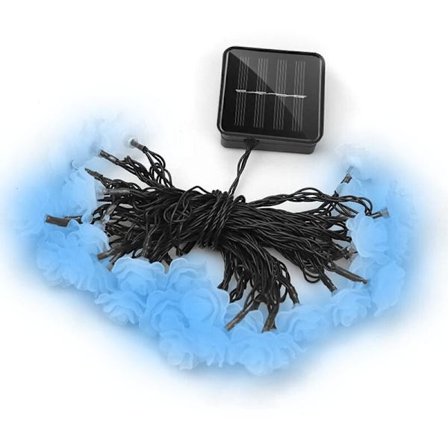 Solrosformade ljusslingor med solceller för utomhusbruk, terrass, trädgård, uteplats, sovrum, blå, 5 m, 20 lampor