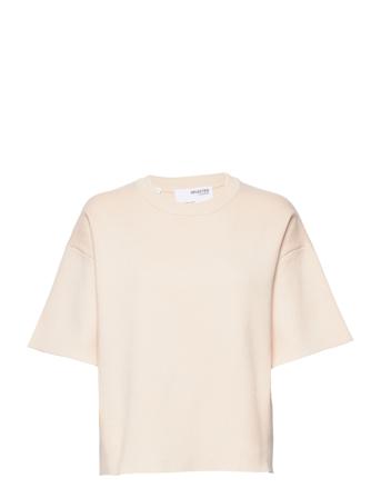 Slfheli Ss Knit O-Neck W Pulllover Creme Selected Femme