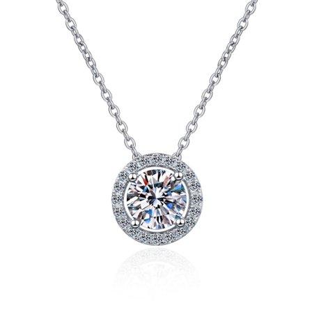 Moissanite Hänge Halsband 1CT S925 Silver D Färg Ideal Cu