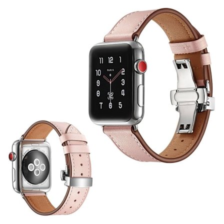 Apple Watch Series 5 40mm kestävä aitoa nahkaa oleva ranneke - Hopea Solki / Pinkki