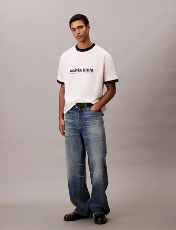 Calvin Klein Jeans Ss Retro Logo Ringer 16S Rlxd Te - White - S