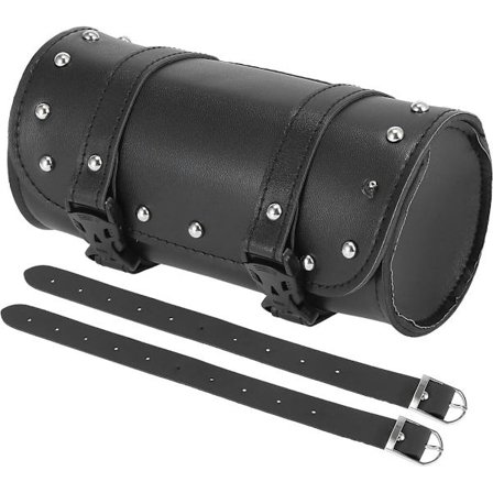 Motorsykkelverktøyveske i ett stykke, to spenner av buckletype, svart vanntett PU-skinn gaffelveske, svart