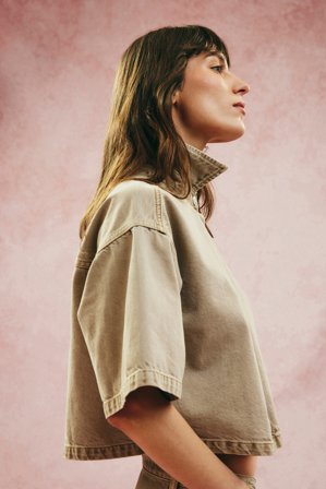 Kappahl | Koszula z krótkimi rękawami, z bawełny twill Jasnobrązowy M | Jasnobrązowy