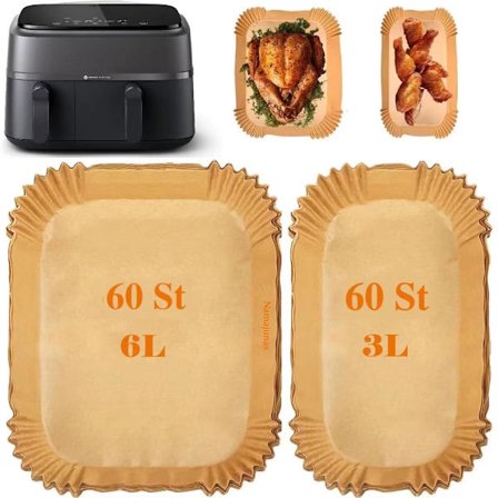 Bagepapir til Airfryer, Bagepapirsark, 120 Stykker, Engangsbeholdere til Airfryer