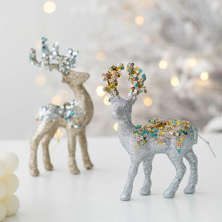 3 stk. juletrehengende ornament glitter elgfigur