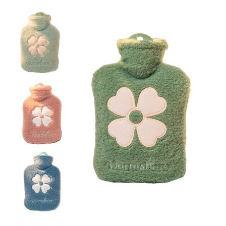 Varmtvandsflaske Tegneserie Plys Bærbar Mini 1000ML - Matcha Grøn Mørkegrøn