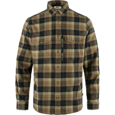 Fjällräven Herr's Värmland Heavy Flannel Shirt in Dark Sand/Dark Navy | Size: XL, Eko bomull