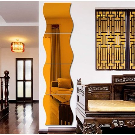 6 Pakning 3D Bølgeformet Speileffekt Veggklistremerker for Hjemmeinnredning Stue Soverom Sofa TV Veggdekor Veggdekor. (Gull)