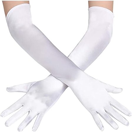 Hvide - Lange satinhandsker til kvinder - 45 cm - Velegnet til varme og beskyttelse mod kulde.