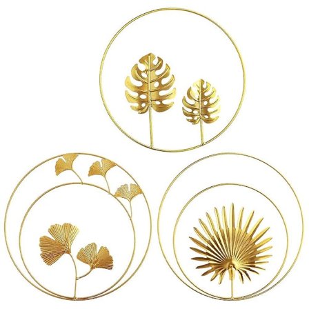 WABJTAM3PCS Metalliset rautaseinäveistokset Lehdet Rautaiset ginkgolehdet Koristeet ja seinäpalmun koriste, pyöreä seinäkoriste seinälle 