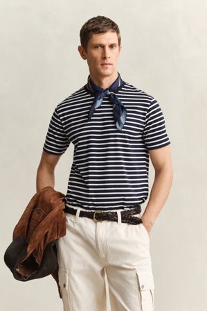 GANT Herren Gestreiftes T-Shirt aus Pima-Baumwolle (XXL) Marineblau