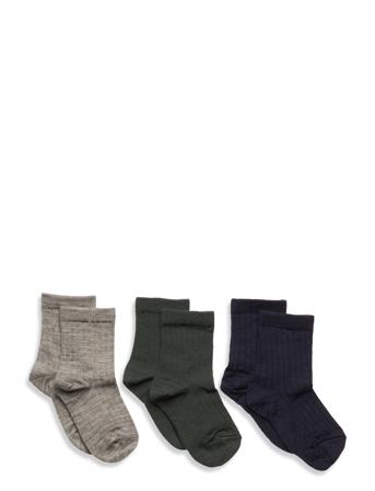 Wool Rib Socks - 3-Pack Socks & Tights Socks Multi/mønstret Mp Denmark*Betinget Tilbud