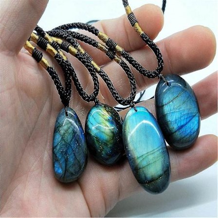 Labradorit Vedhæng Krystal Sten Vedhæng Halskæde Blå Månesten Healing Krystal Halskæde Labradorit Rå Sten Smykker Til Kvinder Mænd - tilfældig Farve