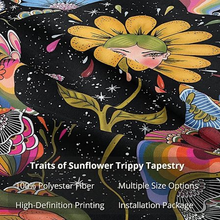 Liten veggteppe med hippie-øyne, fargerike planter for tenårings soverom