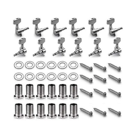 12-pakks akustisk gitar stemmeskruer (6 venstre + 6 høyre) sølv