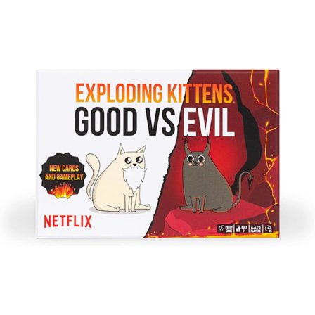 Exploding Kittens Hyvä vs. Paha - 55 korttia Netflix-sarjan inspiroimana - Nosta Exploding Kittens uudelle tasolle uusilla hahmoilla
