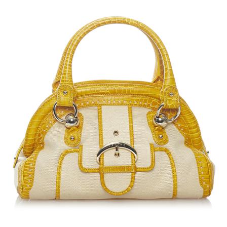 Celine Vintage, Pre -owned Embossed Leather Handbag Wit, Dames, Maat:ONE Size