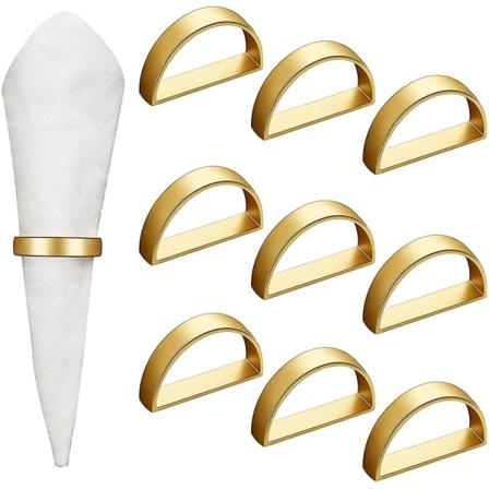 10 kappaletta kultaisia lautasliinarinkuloita, metalliset lautasliinarinkulat, moderni muotoilu, rengaspitimet, metalliset puoliympyrät