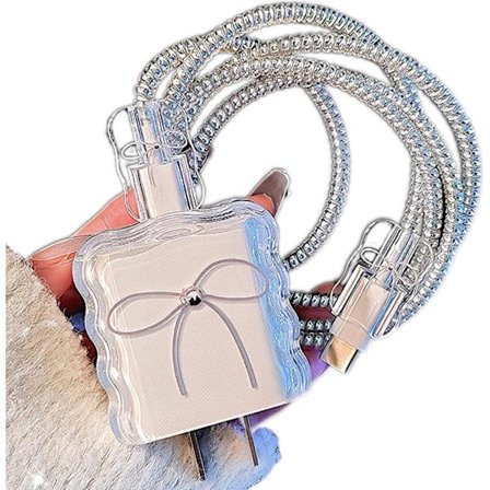 Sødt kabelskydd til iPhone-oplader, enkelt elegant fluestrikmønster til kvinder piger, blødt bølgeformet opladningsledningsbeskyttelse, 