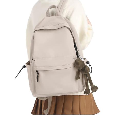 Musta reppu, kevyt koululaukku, vedenpitävä, lukiolaisille ja keskikoululaisille, söpö esteettinen reppu, rento Beige